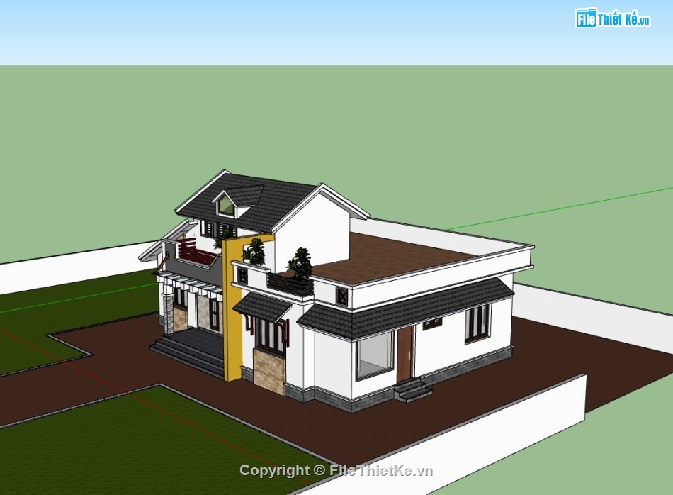 biệt thự 1 tầng,biệt thự sketchup,sketchup biệt thự 1 tầng,phối cảnh biệt thự 1 tầng,mẫu sketchup biệt thự 1 tầng