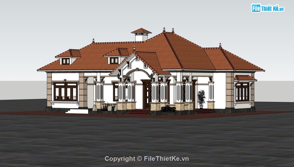 biệt thự 1 tầng,sketchup biệt thự 1 tầng,model sketchup biệt thự 1 tầng,file su biệt thự 1 tầng