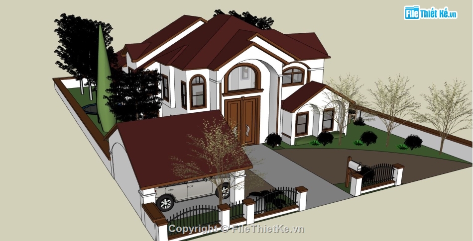 sketchup biệt thự 1 tầng,biệt thự 1 tầng,Model sketchup biệt thự