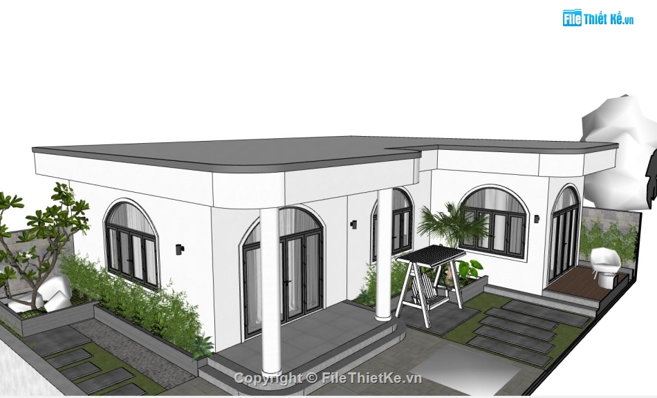 biệt thự 1 tầng,biệt thự sketchup,sketchup biệt thự,sketchup biệt thự 1 tầng,Model sketchup biệt thự