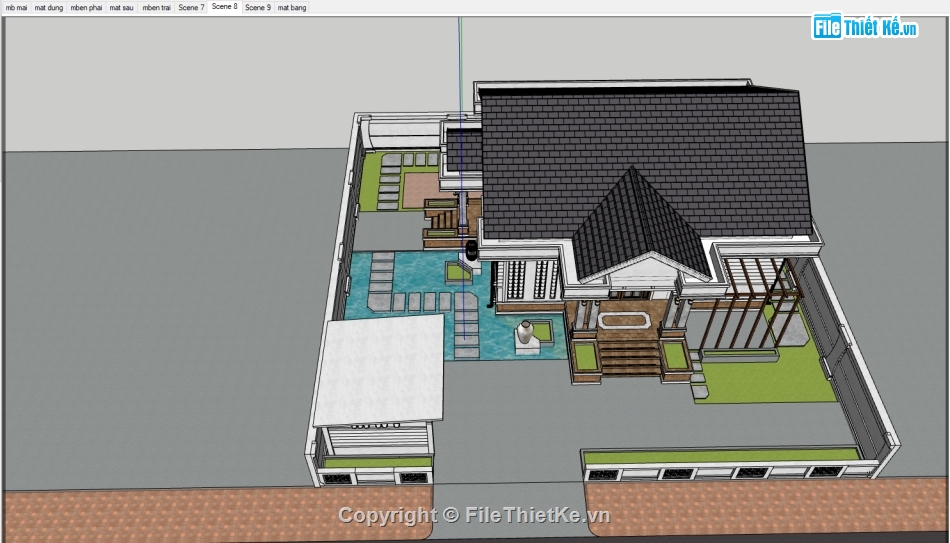 Sketchup biệt thự hiện đại,biệt thự 1 tầng,biệt thự hiện đại 1 tầng,Sketchup biệt thự 1 tầng,su thiết kế biệt thự