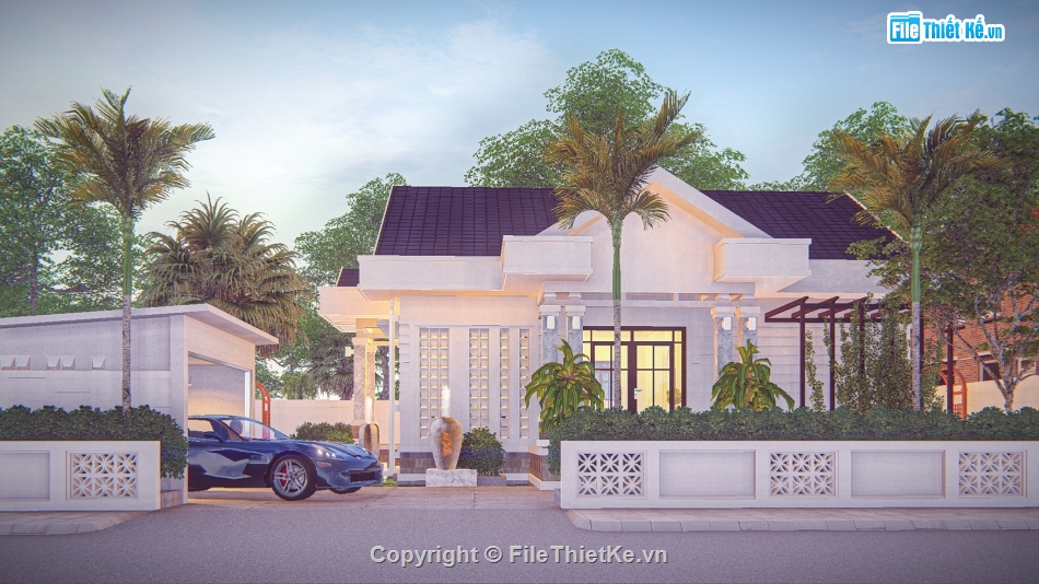 Sketchup biệt thự hiện đại,biệt thự 1 tầng,biệt thự hiện đại 1 tầng,Sketchup biệt thự 1 tầng,su thiết kế biệt thự