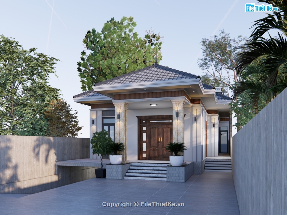biệt thự 1 tầng,biệt thự 1 tầng sketchup,Model sketchup biệt thự 1 tầng,dựng 3dsu biệt thự 1 tầng