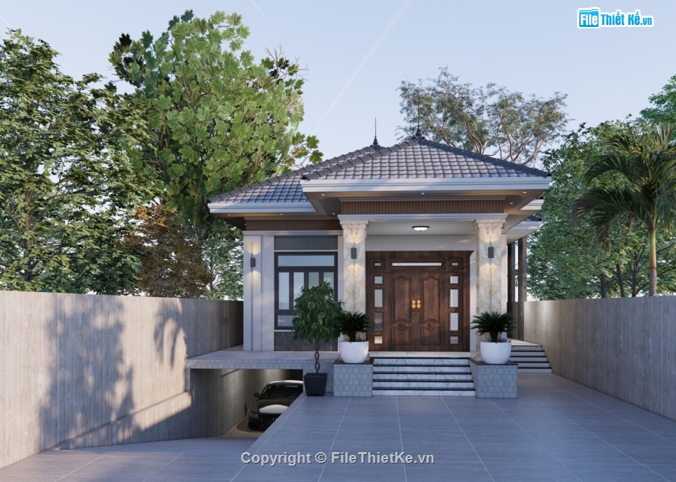 biệt thự 1 tầng,biệt thự 1 tầng sketchup,Model sketchup biệt thự 1 tầng,dựng 3dsu biệt thự 1 tầng