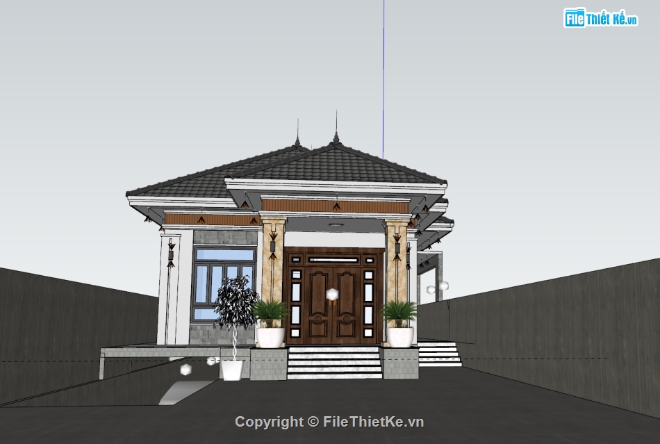 biệt thự 1 tầng,biệt thự 1 tầng sketchup,Model sketchup biệt thự 1 tầng,dựng 3dsu biệt thự 1 tầng