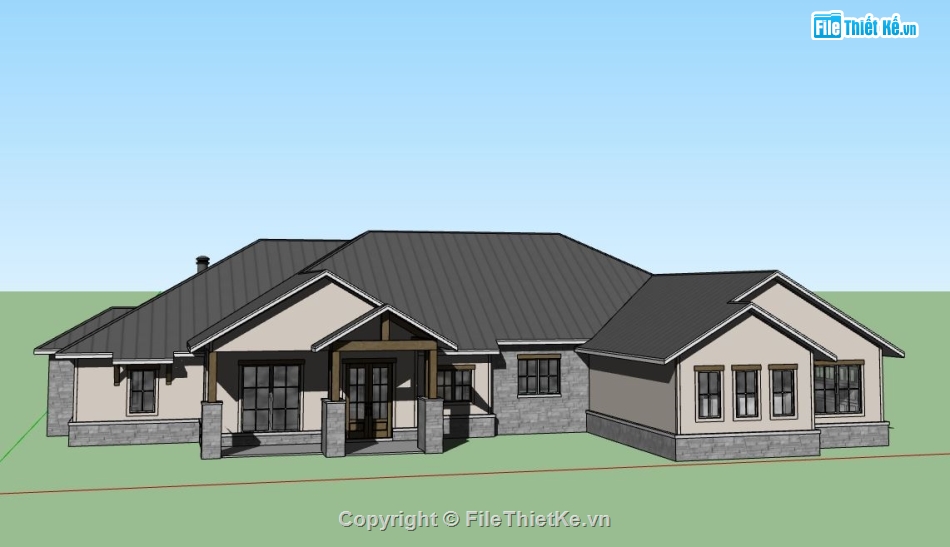 biệt thự 1 tầng,Model sketchup biệt thự,sketchup biệt thự 1 tầng,biệt thự phong cách châu âu