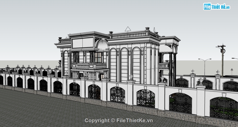 Sketchup nhà phố,Sketchup,Model sketchup biệt thự,Sketchup biệt thự cổ,Model Sketchup,16x9