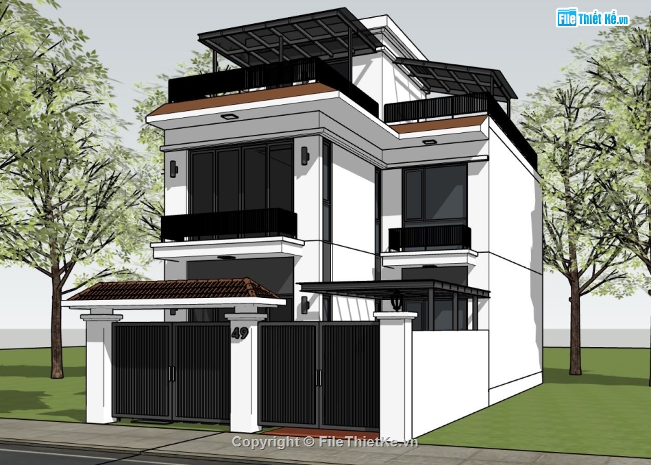 biệt thự sketchup,biệt thự 2 tầng,sketchup biệt thự 2 tầng,file su biệt thự 2 tầng