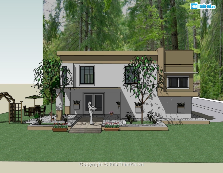 biệt thự 2 tầng,biệt thự sketchup,sketchup biệt thự