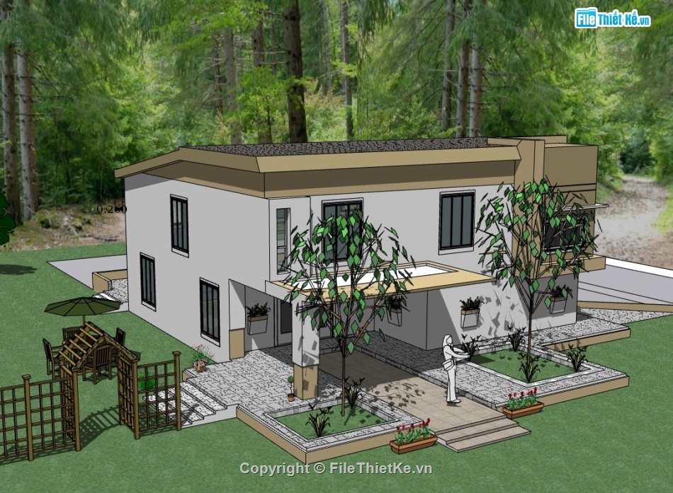 biệt thự 2 tầng,biệt thự sketchup,sketchup biệt thự