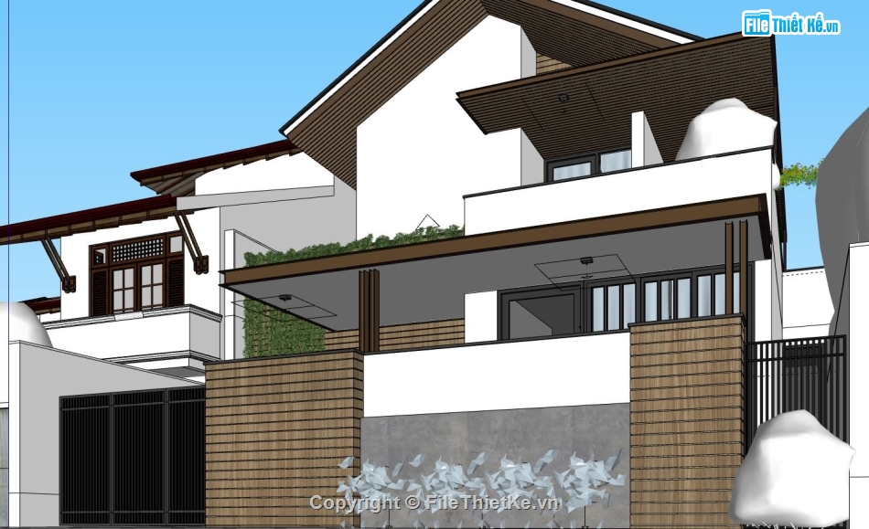 biệt thự 2 tầng,sketchup biệt thự,kiến trúc biệt thự 2 tầng,phối cảnh biệt thự 2 tầng,mẫu biệt thự 2 tầng