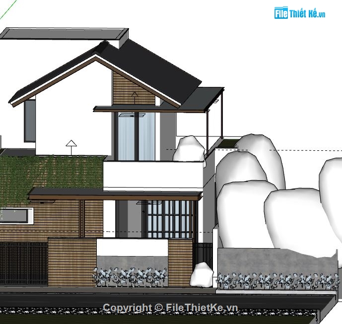 biệt thự 2 tầng,sketchup biệt thự,kiến trúc biệt thự 2 tầng,phối cảnh biệt thự 2 tầng,mẫu biệt thự 2 tầng