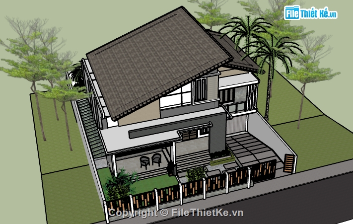 biệt thự 2 tầng,File su biệt thự 2 tầng,File sketchup biệt thự 2 tầng,Model biệt thự 2 tầng