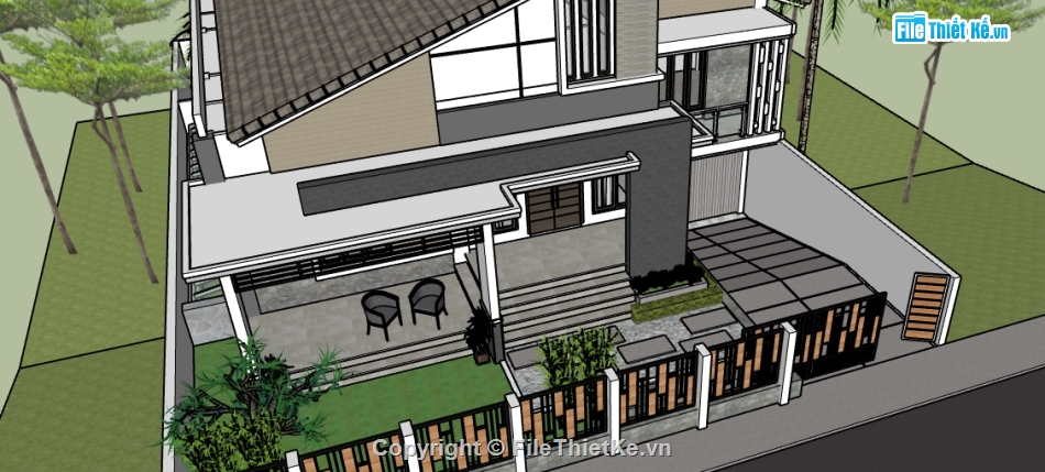 biệt thự 2 tầng,File su biệt thự 2 tầng,File sketchup biệt thự 2 tầng,Model biệt thự 2 tầng