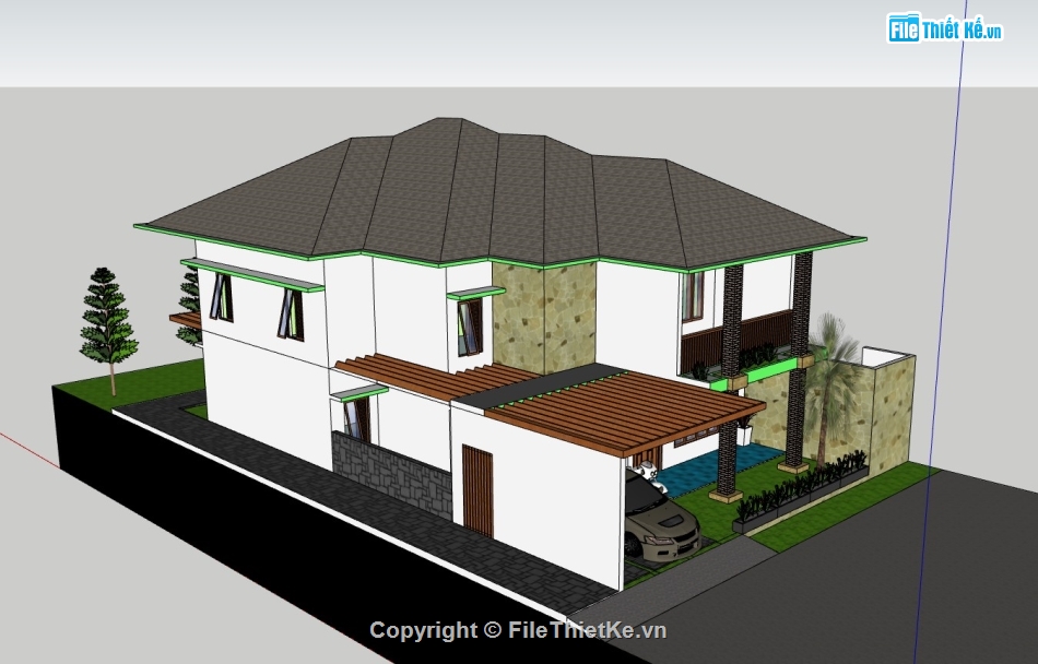 biệt thự 2 tầng,biệt thự sketchup,sketchup biệt thự