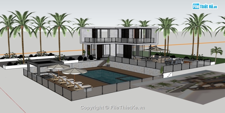 biệt thự 2 tầng,biệt thự sketchup,sketchup biệt thự,sketchup biệt thự 2 tầng