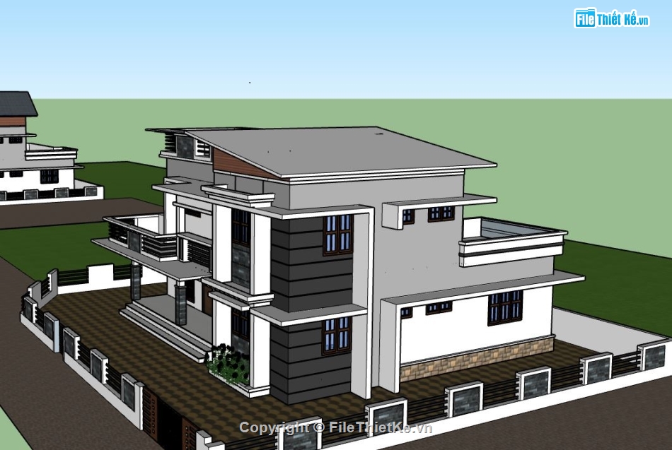 biệt thự 2 tầng,biệt thự sketchup,model su biệt thự 2 tầng,phối cảnh biệt thự 2 tầng,thiết kế biệt thự 2 tầng