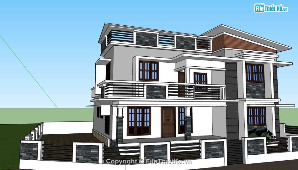 biệt thự 2 tầng,biệt thự sketchup,model su biệt thự 2 tầng,phối cảnh biệt thự 2 tầng,thiết kế biệt thự 2 tầng