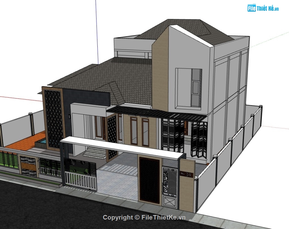 biệt thự 2 tầng,su biệt thự,sketchup biệt thự,su biệt thự 2 tầng