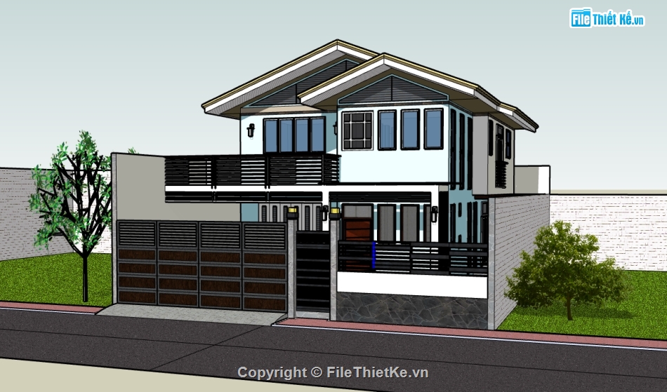 biệt thự 2 tầng,file sketchup biệt thự 2 tầng,model sketchup biệt thự 2 tầng