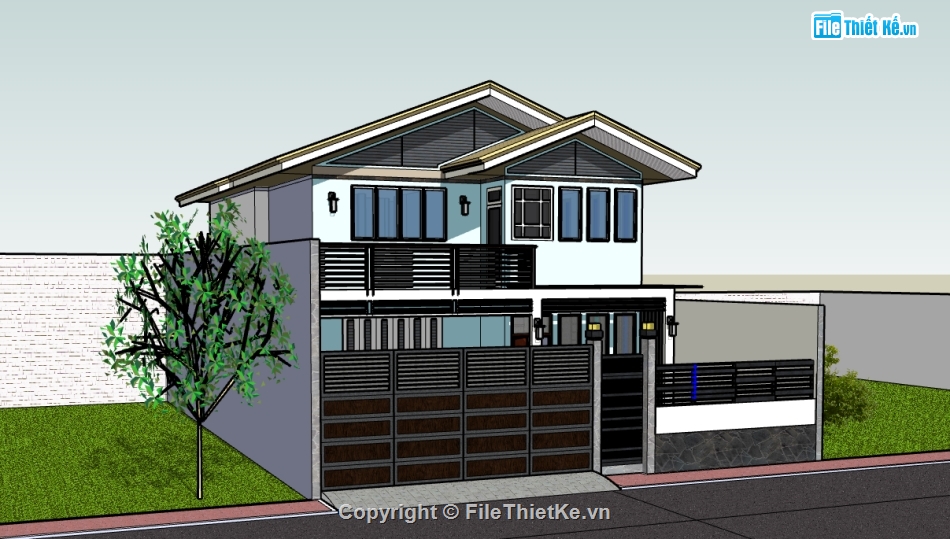 biệt thự 2 tầng,file sketchup biệt thự 2 tầng,model sketchup biệt thự 2 tầng