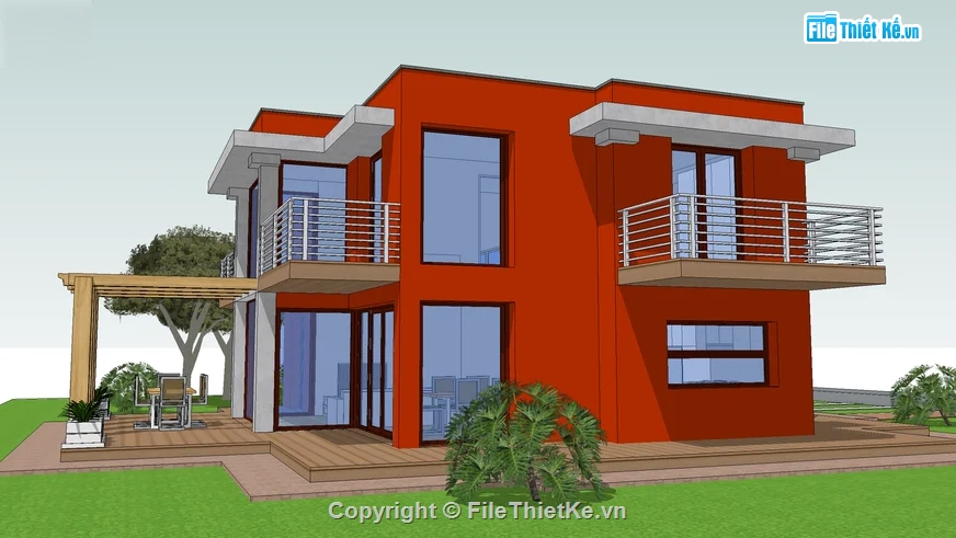 biệt thự 2 tầng,sketchup biệt thự,model biệt thự 2 tầng