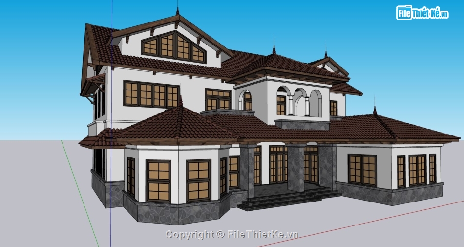 Model su biệt thự 2 tầng,File sketchup biệt thự 2 tầng,Biệt thự 2 tầng file su,Sketchup biệt thự 2 tầng