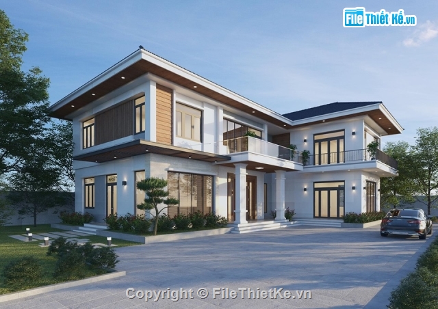 biệt thự 2 tầng,nhà biệt thự,nhà biệt thự 2 tầng,Sketchup nhà 2 tầng,Sketchup nhà