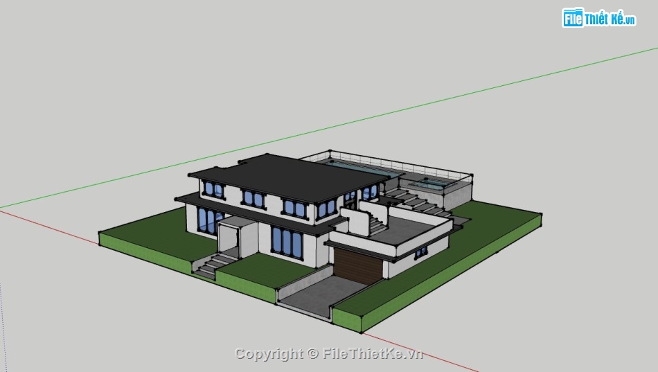 biệt thự 2 tầng,biệt thự sketchup,model su biệt thự 2 tầng