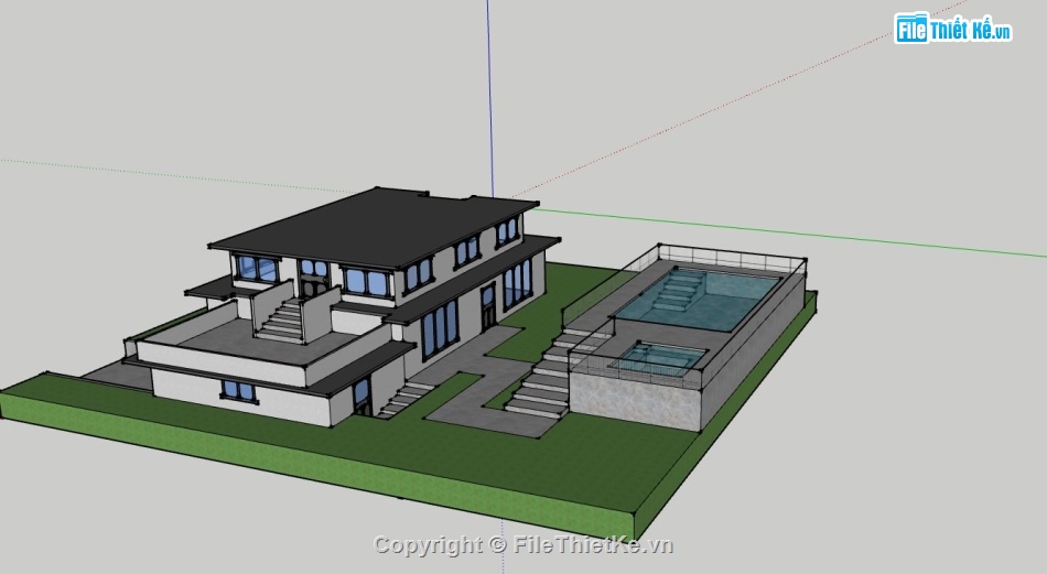 biệt thự 2 tầng,biệt thự sketchup,model su biệt thự 2 tầng