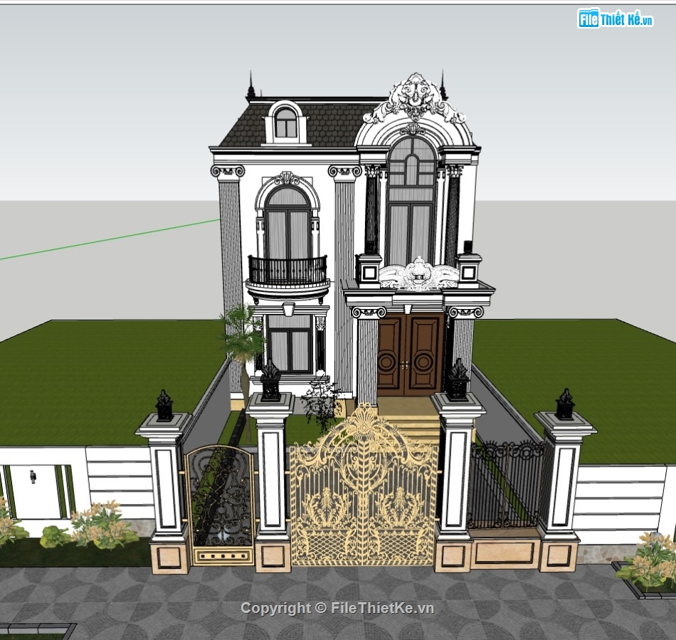 biệt thự 2 tầng,biệt thự sketchup,sketchup biệt thự