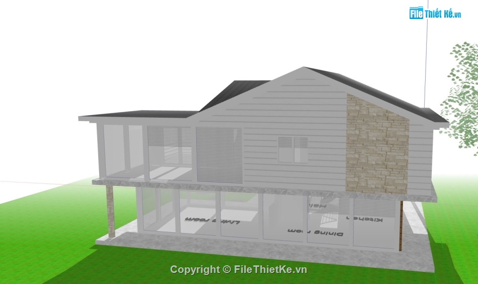 biệt thự 2 tầng,model su biệt thự 2 tầng,phối cảnh biệt thự 2 tầng,sketchup biệt thự