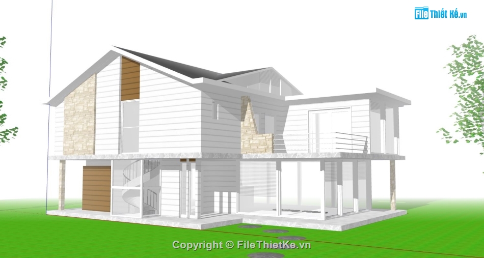 biệt thự 2 tầng,model su biệt thự 2 tầng,phối cảnh biệt thự 2 tầng,sketchup biệt thự