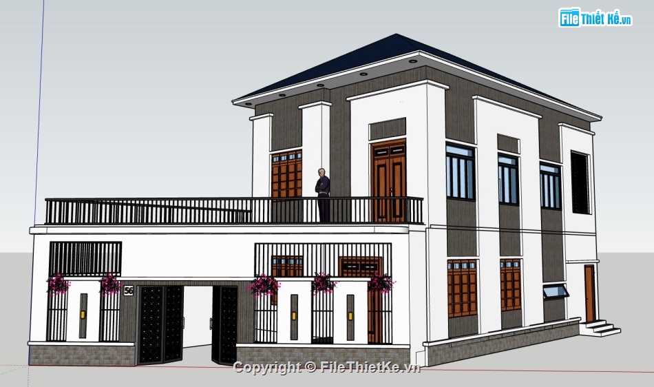 biệt thự 2 tầng,biệt thự sketchup,model su biệt thự 2 tầng,phối cảnh biệt thự 2 tầng,file sketchup biệt thự 2 tầng