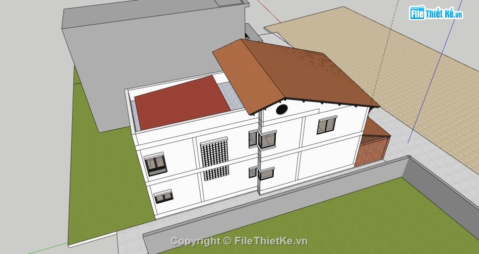 biệt thự sketchup,model sketchup biệt thự 2 tầng,phối cảnh biệt thự 2 tầng,thiết kế biệt thự 2 tầng