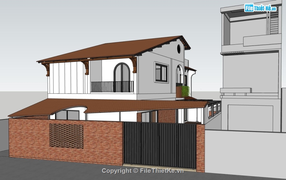 biệt thự sketchup,model sketchup biệt thự 2 tầng,phối cảnh biệt thự 2 tầng,thiết kế biệt thự 2 tầng