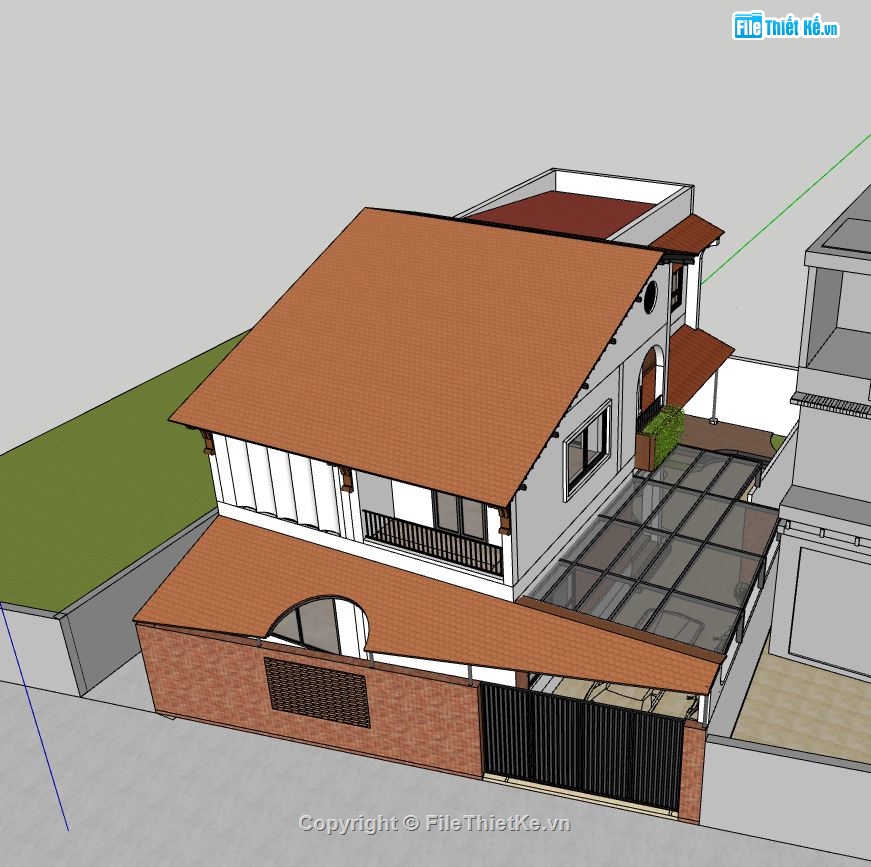 biệt thự sketchup,model sketchup biệt thự 2 tầng,phối cảnh biệt thự 2 tầng,thiết kế biệt thự 2 tầng