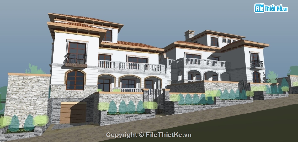 Model sketchup biệt thự,mẫu biệt thự 2 tầng sketchup,phối cảnh biệt thự 2 tầng,sketchup biệt thự 2 tầng