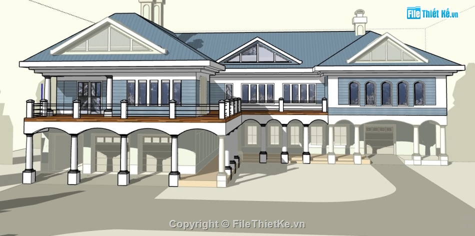 sketchup biệt thự 2 tầng,biệt thự chữ L,phối cảnh biệt thự 2 tầng,bản vẽ biệt thự chữ L