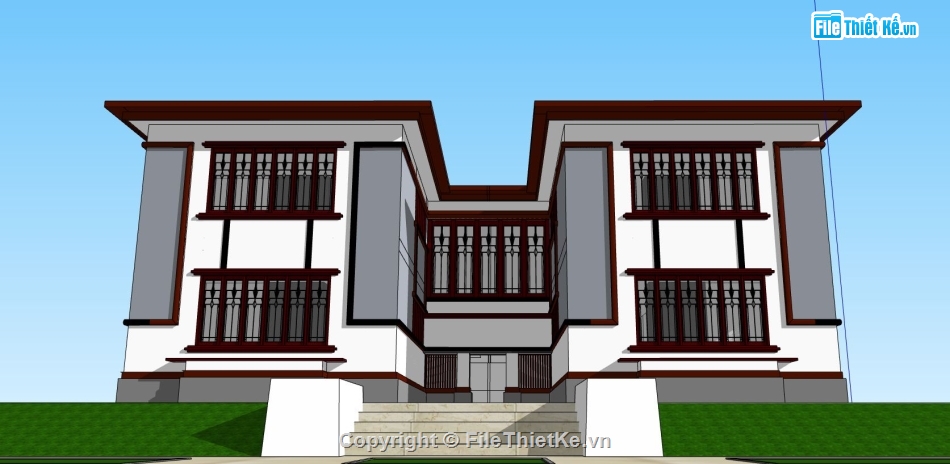 sketchup biệt thự 2 tầng,biệt thự 2 tầng đẹp,mẫu biệt thự 2 tầng sketchup,phối cảnh biệt thự 2 tầng