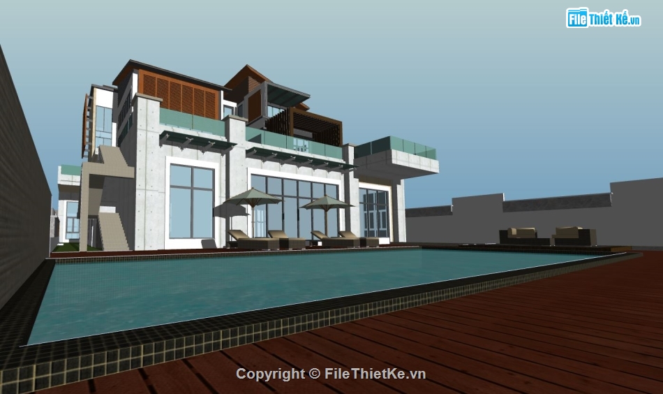 biệt thự đẹp 2 tầng,Model sketchup biệt thự,biệt thự 2 tầng sketchup,biệt thự 2 tầng su