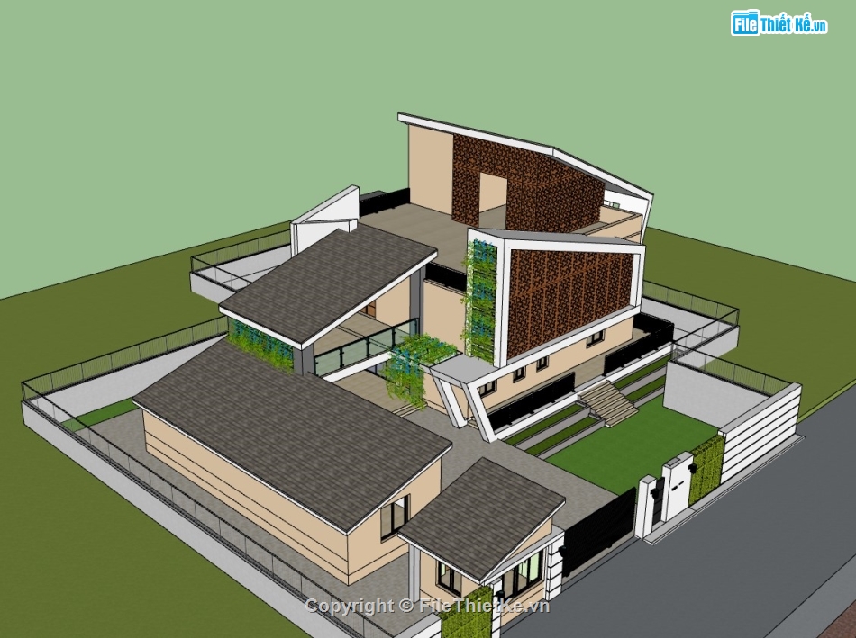 biệt thự hiện đại,biệt thự 2 tầng,biệt thự sketchup,sketchup biệt thự,Model sketchup biệt thự