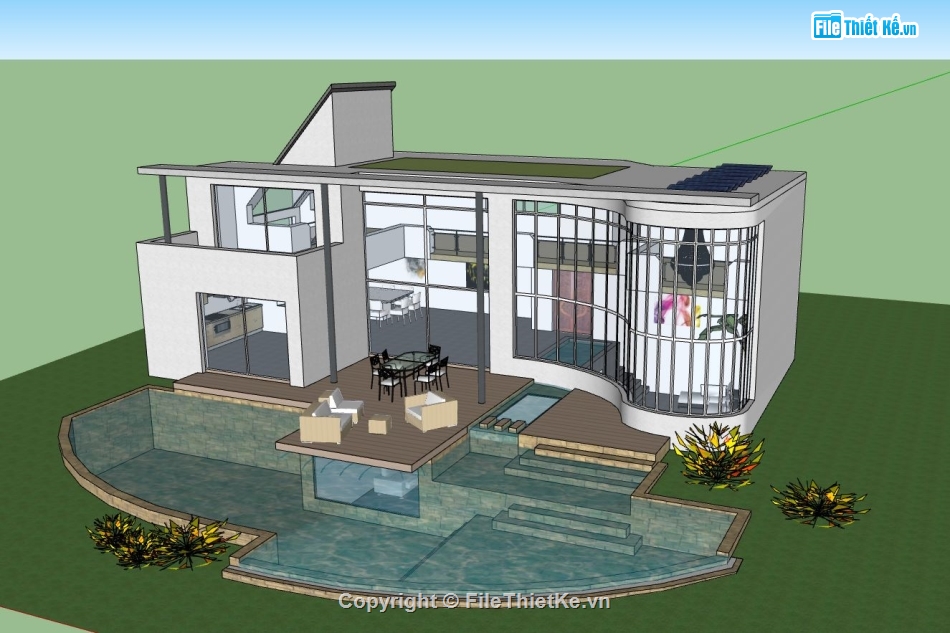 biệt thự đẹp 2,biệt thự sketchup,biệt thự đẹp 2 tầng,sketchup biệt thự
