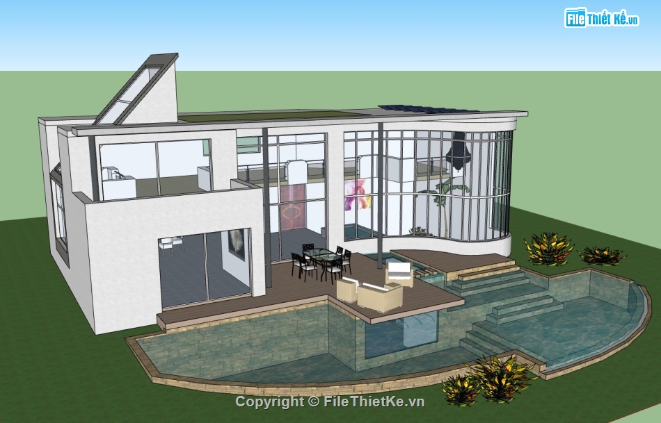 biệt thự đẹp 2,biệt thự sketchup,biệt thự đẹp 2 tầng,sketchup biệt thự