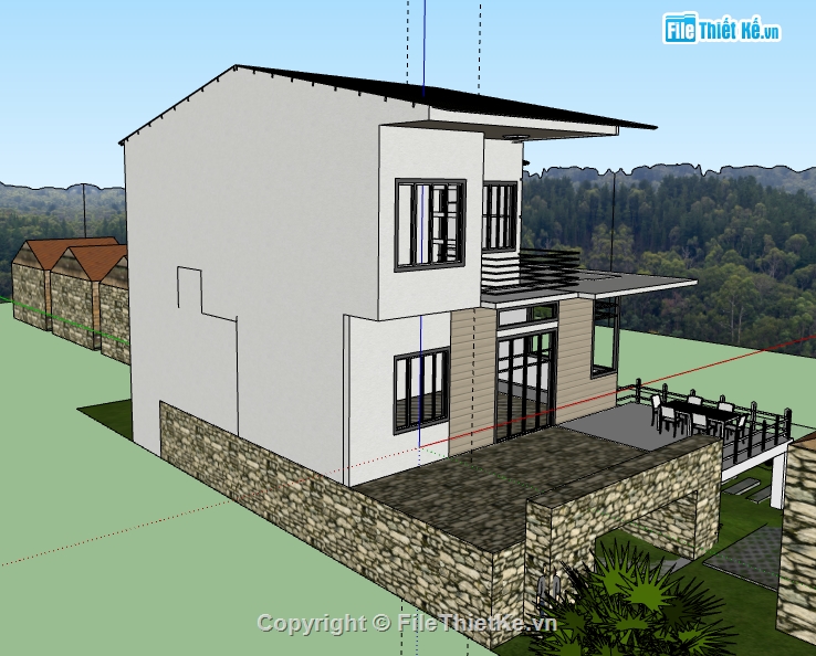 biệt thự 2 tầng file sketchup,model su biệt thự hiện đại,file sketchup bao cảnh biệt thự