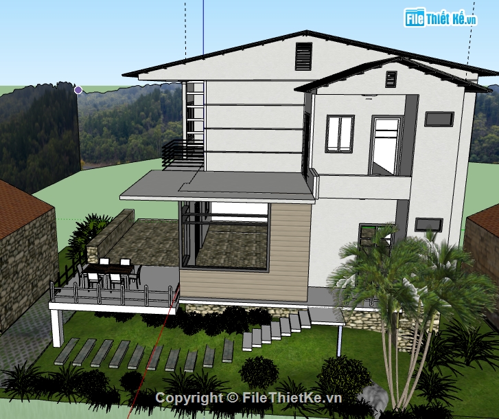 biệt thự 2 tầng file sketchup,model su biệt thự hiện đại,file sketchup bao cảnh biệt thự