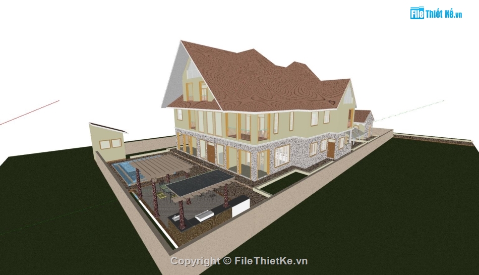 biệt thự 2 tầng,biệt thự sketchup,Model sketchup biệt thự 2 tầng,phối cảnh biệt thự 2 tầng