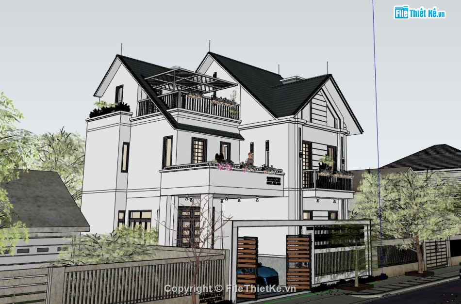 sketchup biệt thự 2 tầng,Model biệt thự file sketchup,biệt thự 2 tầng su