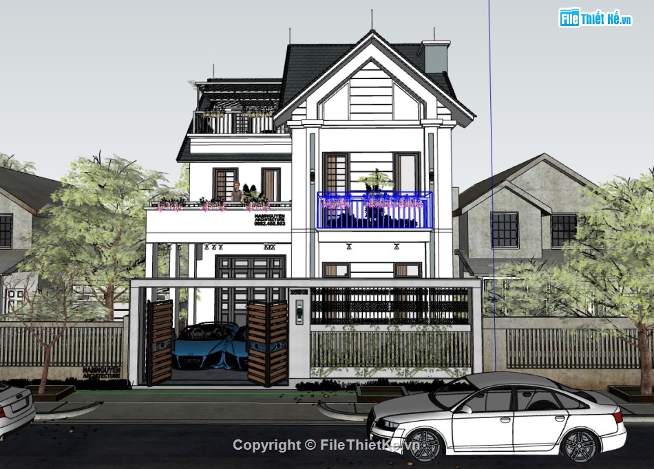 sketchup biệt thự 2 tầng,Model biệt thự file sketchup,biệt thự 2 tầng su