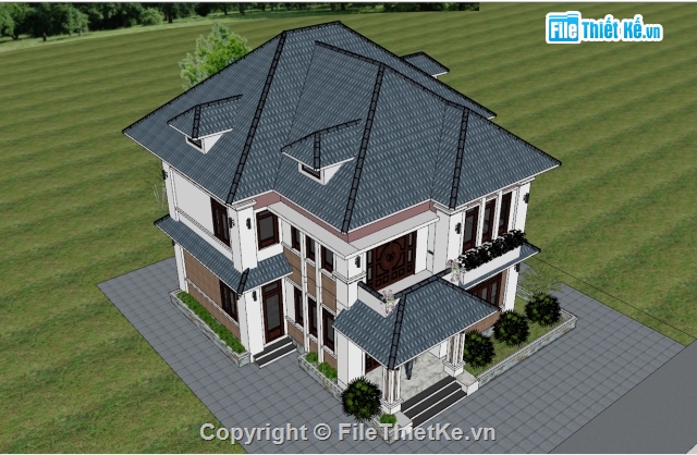 MOdel sketchup biệt thự 2 tầng,File sketchup Biệt thự 2 tầng,sketchup biệt thự 2 tầng hiện đại